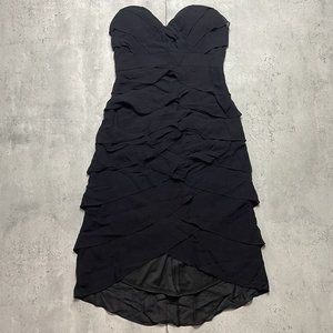 TADASHI Collection Size 6 Black Ruffle Pleated Silk Chiffon Formal Event Dress‎